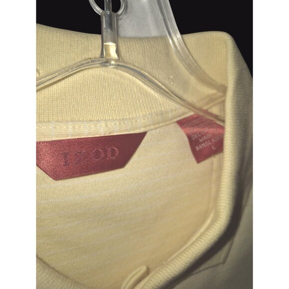 Izod Mens Yellow Striped Polo Shirt Embroidered Logo Large - Picture 3 of 8